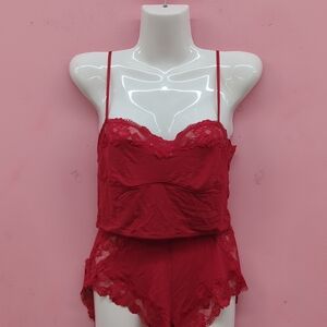 Victoria Secret Elegant Red Lace Sleepwear Set Small